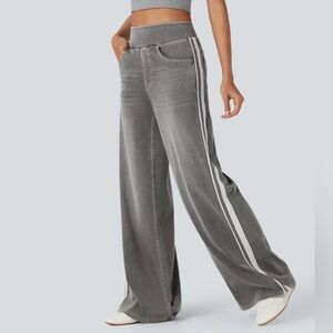 Halara Flex™ High Waisted Stripe Wide Leg Flowy Washed Jeans Women's M Cool Gray
